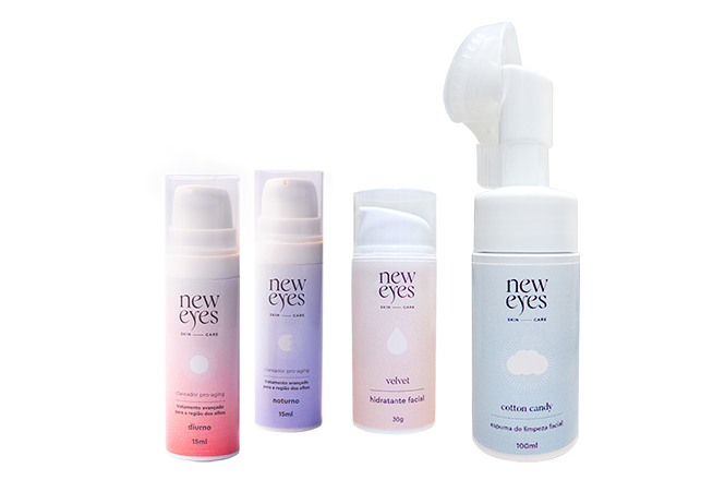 Kit Completo New Eyes® — Dia, Noite, Hidratante Facial e Espuma de Limpeza
